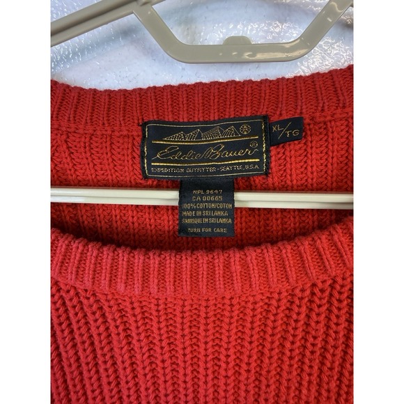 Eddie Bauer Mens Red Cable Knit Pull-Over Sweater Sz XL Long-Sleeve Fisherman - Picture 4 of 6